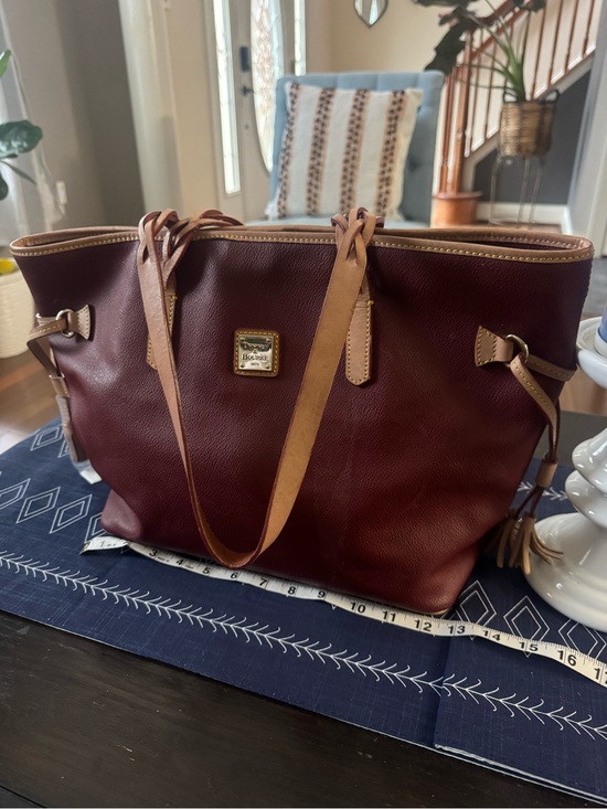 Dooney & Bourke Handbags - Dooney & Bourke Burgundy Leather Tote with Tan Trim